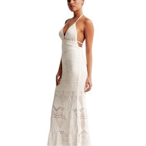 Abercrombie & Fitch White Crochet Maxi Backless Halter Dress XL Petite